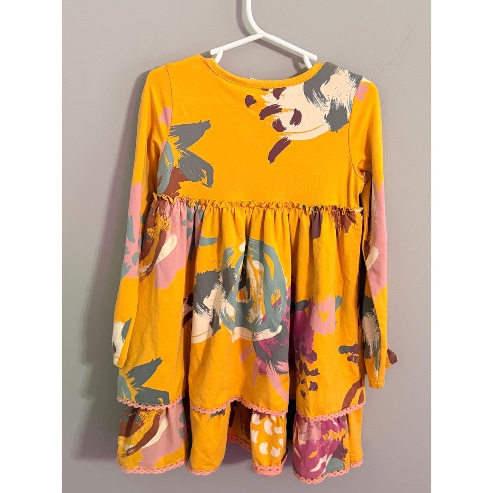 Matilda Jane Kids Girls Yellow Floral‎ Ruffle Tiered Dress Size 4 - Picture 4 of 4